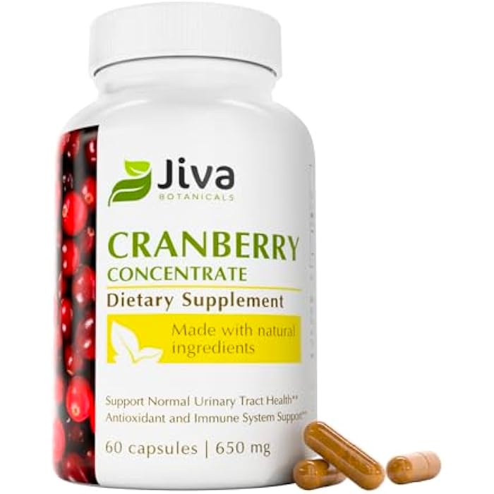 Jiva Botanicals Concentrated Cranberry Supplement - 650 mg Cranberry Powder Extract Pills for Women - High Potency for Normal Urinary Tract Health - 60 Capsules (Pack of 1) - Image 1