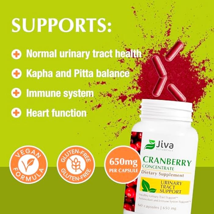 Jiva Botanicals Concentrated Cranberry Supplement - 650 mg Cranberry Powder Extract Pills for Women - High Potency for Normal Urinary Tract Health - 60 Capsules (Pack of 1) - Image 2