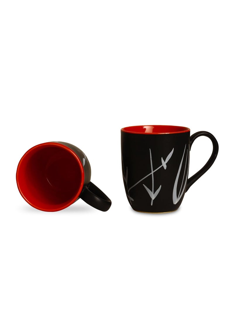 Caffeine Caffeine Ceramic Stoneware Handmade Black & Red Leaf Coffee Mug(2 PC)  - Image 1