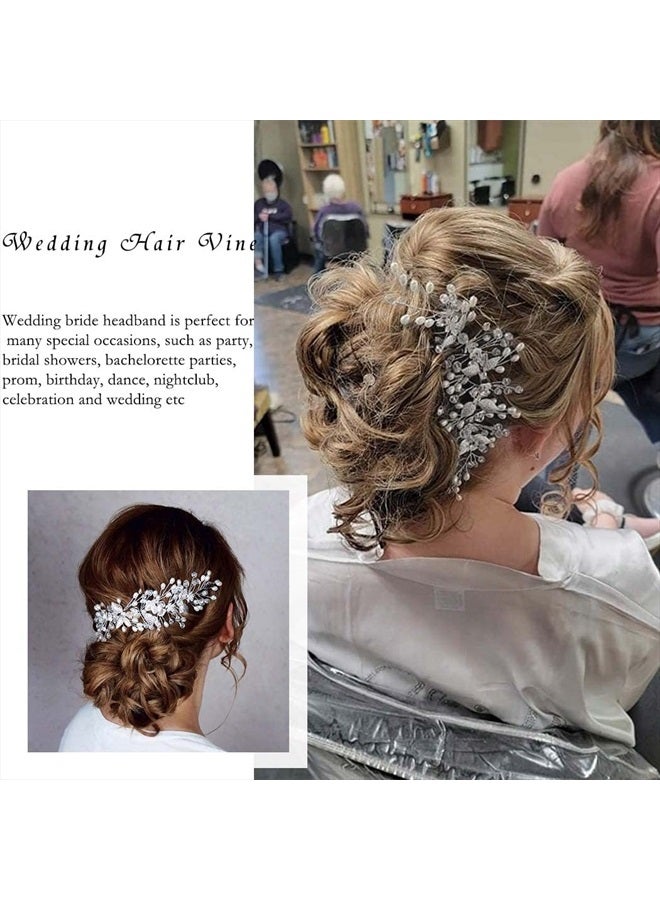 Easedaily Bride Wedding Hair Vine Silver Flower Leaf Bridal Headpieces Pearl Hair Accessories for Women and Girls - Image 5