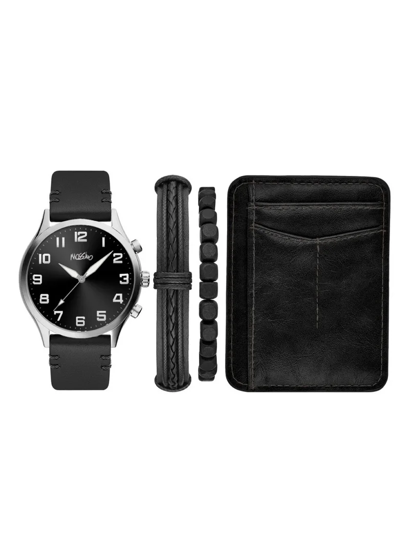 Mossimo Mossimo Men's Watch with 2 Bracelet and Black Card Wallet Set  Black Leather 9846S-42-G02