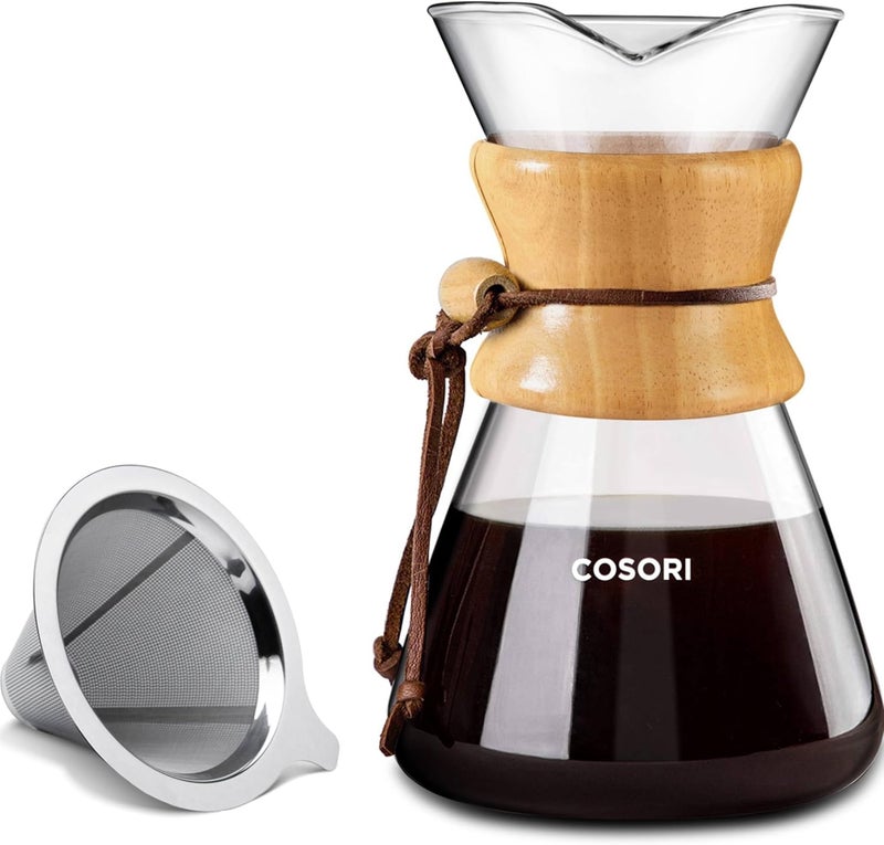 COSORI Pour Over Coffee Maker with Double Layer Stainless Steel Filter, 8-Cup, 34oz, Drip Coffee Maker, Coffee Dripper Brewer, High Heat Resistant Carafe, also for Camping, Hiking - Image 1
