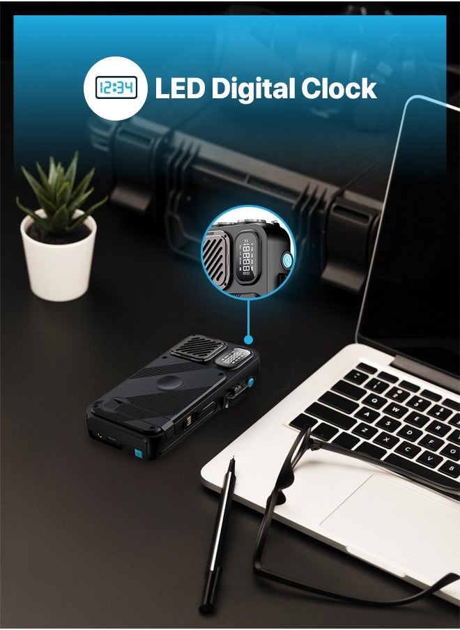 Powerology 16000 mAh PowerBank 16000mAh with FM Radio/ Solar Wireless Charging / Hand Crank Generator / Watch Wireless Charger / LED Light / Digital Clock / Integrated Cable/ Speaker /20W PD Camping Powerbank - Black  - Image 3
