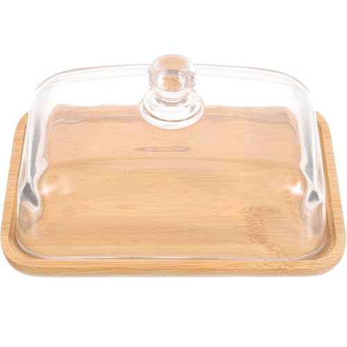 Cabilock Small Wood Cake Stand with Glass Cover 8x46 Inch Rectangle Dessert Display Plate Clear Glass Lid Cupcake Holder for Wedding Birthday Party Serving - Image 1