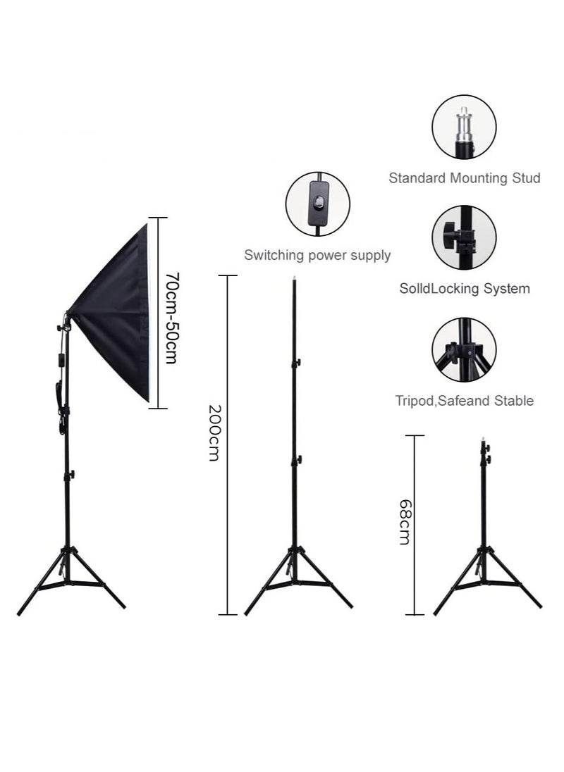 Glanfen - Studio Photography Lighting Kit with 2 Pcs 380W 3 Colors Remote LED Bulbs,SoftBoxes and Carry Bag for Video Recording, Portraits Shooting - Image 1