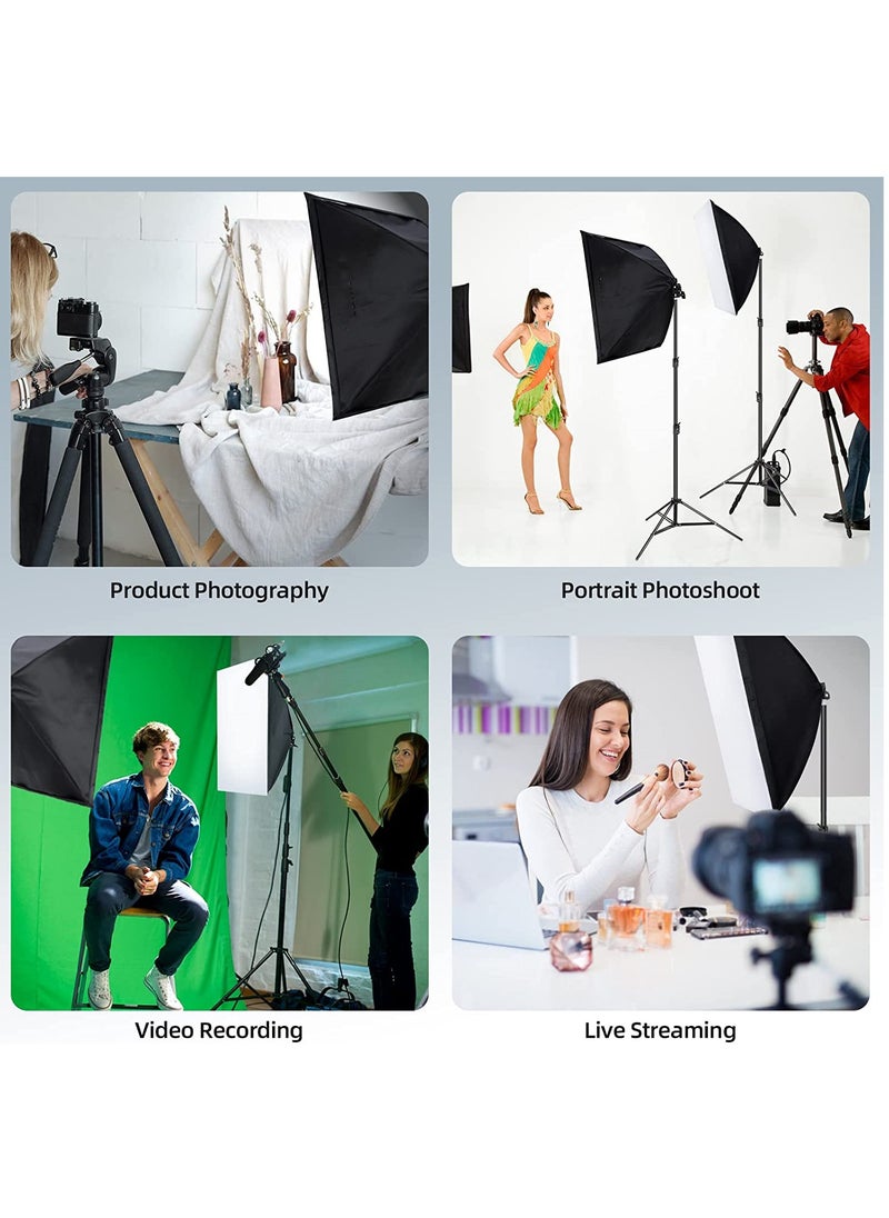 Glanfen - Studio Photography Lighting Kit with 2 Pcs 380W 3 Colors Remote LED Bulbs,SoftBoxes and Carry Bag for Video Recording, Portraits Shooting - Image 1