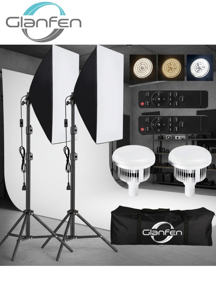 غرانفين طقم إضاءة استوديو للتصوير الفوتوغرافي مع قطعتين من مصابيح LED 380 وات 3 ألوان وصناديق ناعمة وحقيبة حمل لتسجيل الفيديو وتصوير البورتريه - Image 1