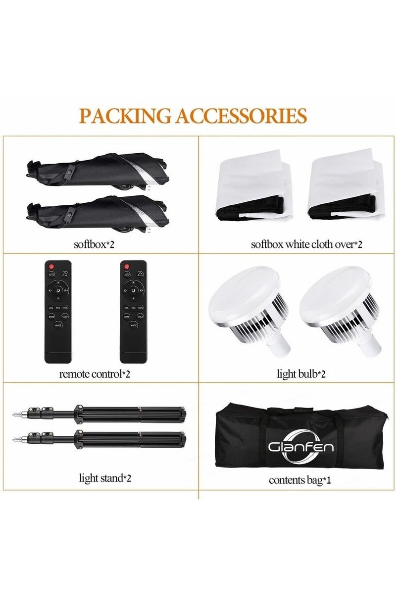 غرانفين طقم إضاءة استوديو للتصوير الفوتوغرافي مع قطعتين من مصابيح LED 380 وات 3 ألوان وصناديق ناعمة وحقيبة حمل لتسجيل الفيديو وتصوير البورتريه - Image 2