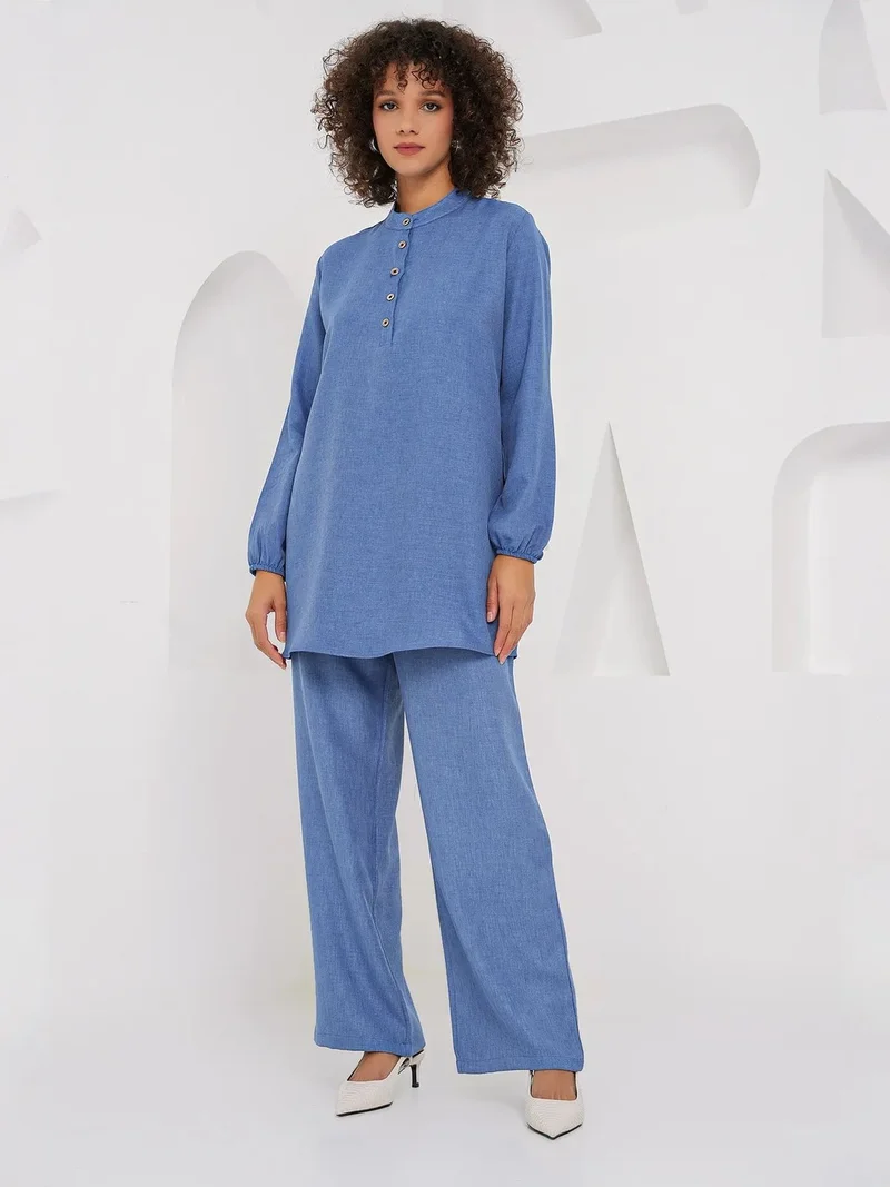 BDART Textured Linen Blend Long Sleeve Tunic and Wide Leg Pants Set