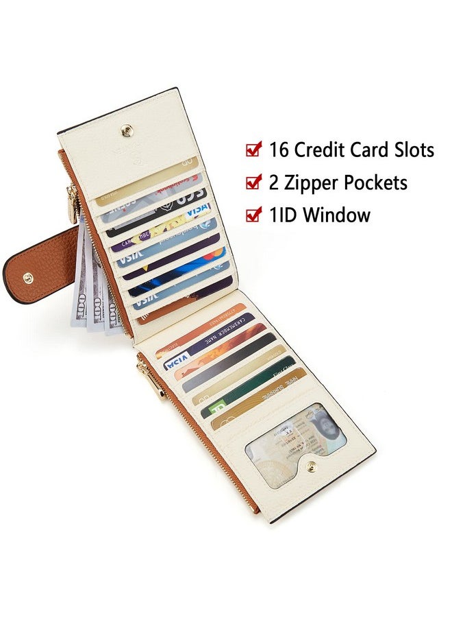 Bostanten BOSTANTEN Leather Wallets for Women RFID Blocking Slim Bofild Purse Card Holder with Zipper Pocket Beige Brown  - Image 3