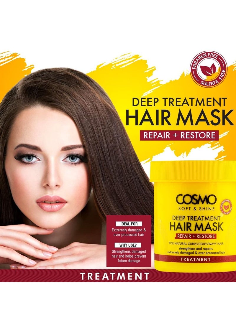 COSMO - Cosmo Soft & Shine Deep Treatment Hair Mask 450g | Repair and Restores | For Natural Curly/coily/wavy Hair | Strengthens and Repairs Damaged Hair | Yellow - Image 1