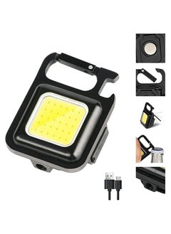 Key Chain LED Light 800 Lumens COB Rechargeable Keychain Mini Flashlight 4 Light Modes Portable Pocket Light with Folding Bracket Bottle Opener and Magnet Base for Fishing Walking Camping