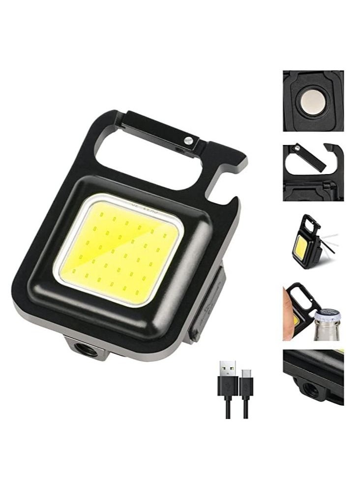 MIRFA - Key Chain LED Light 800 Lumens COB Rechargeable Keychain Mini Flashlight 4 Light Modes Portable Pocket Light with Folding Bracket Bottle Opener and Magnet Base for Fishing Walking Camping - Image 1