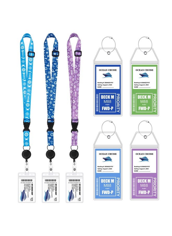 Leinuosen 7 Pcs Cruise Lanyards For Ship Cards Adjustable Cruise Pattern Lanyards With Clear Badge Holders Zipper Waterproof Luggage Tags For Cruises Ships Key Cards(Classic)  - Image 1