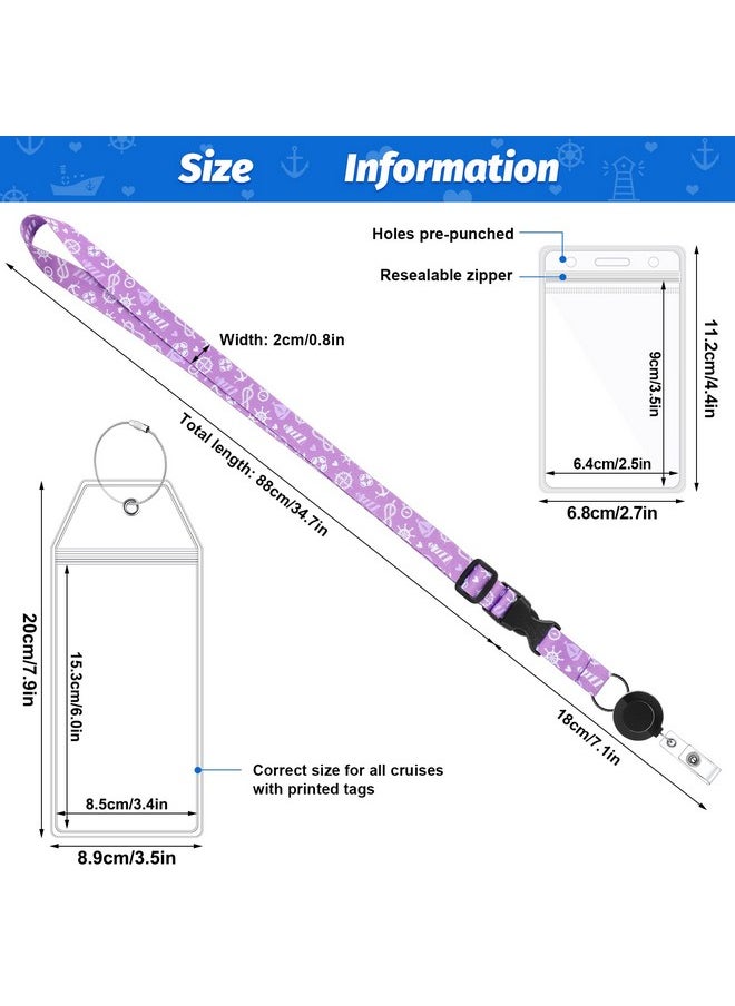 Leinuosen 7 Pcs Cruise Lanyards For Ship Cards Adjustable Cruise Pattern Lanyards With Clear Badge Holders Zipper Waterproof Luggage Tags For Cruises Ships Key Cards(Classic)  - Image 3