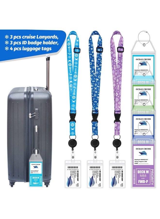 Leinuosen 7 Pcs Cruise Lanyards For Ship Cards Adjustable Cruise Pattern Lanyards With Clear Badge Holders Zipper Waterproof Luggage Tags For Cruises Ships Key Cards(Classic)  - Image 2
