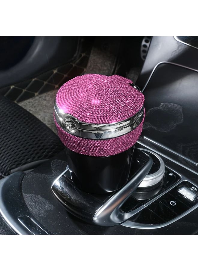 منفضة سجائر وردية مستديرة مع حجر الراين اللامع وغطاء للمنزل والمكتب والسيارة - Image 1