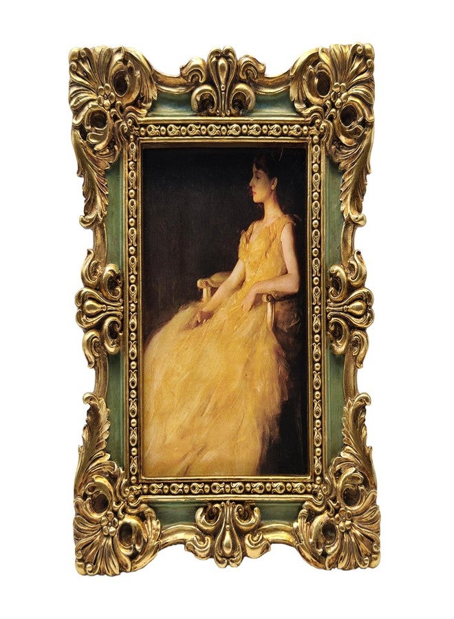 CISOO 2.5x3.5 Vintage Small Picture Frame, Antique Ornate Green and Gold Wallet Size Photo Frame, for Table Top and Wall Display, Decorative Floral Design Retro Home Decor, Photo Gallery Art - Image 1