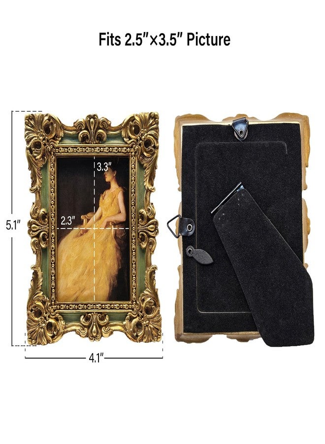 CISOO 2.5x3.5 Vintage Small Picture Frame, Antique Ornate Green and Gold Wallet Size Photo Frame, for Table Top and Wall Display, Decorative Floral Design Retro Home Decor, Photo Gallery Art - Image 5