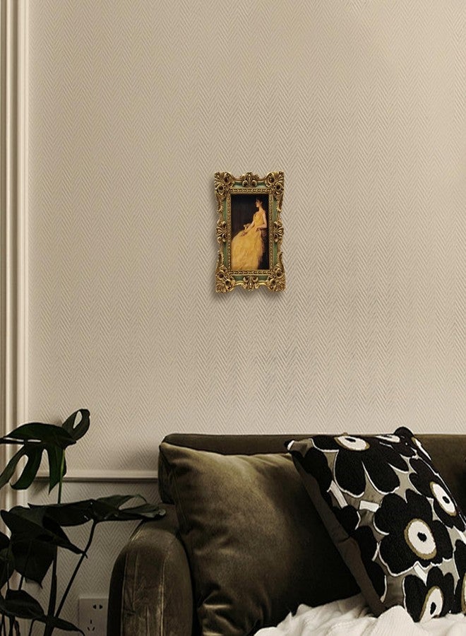 CISOO 2.5x3.5 Vintage Small Picture Frame, Antique Ornate Green and Gold Wallet Size Photo Frame, for Table Top and Wall Display, Decorative Floral Design Retro Home Decor, Photo Gallery Art - Image 4