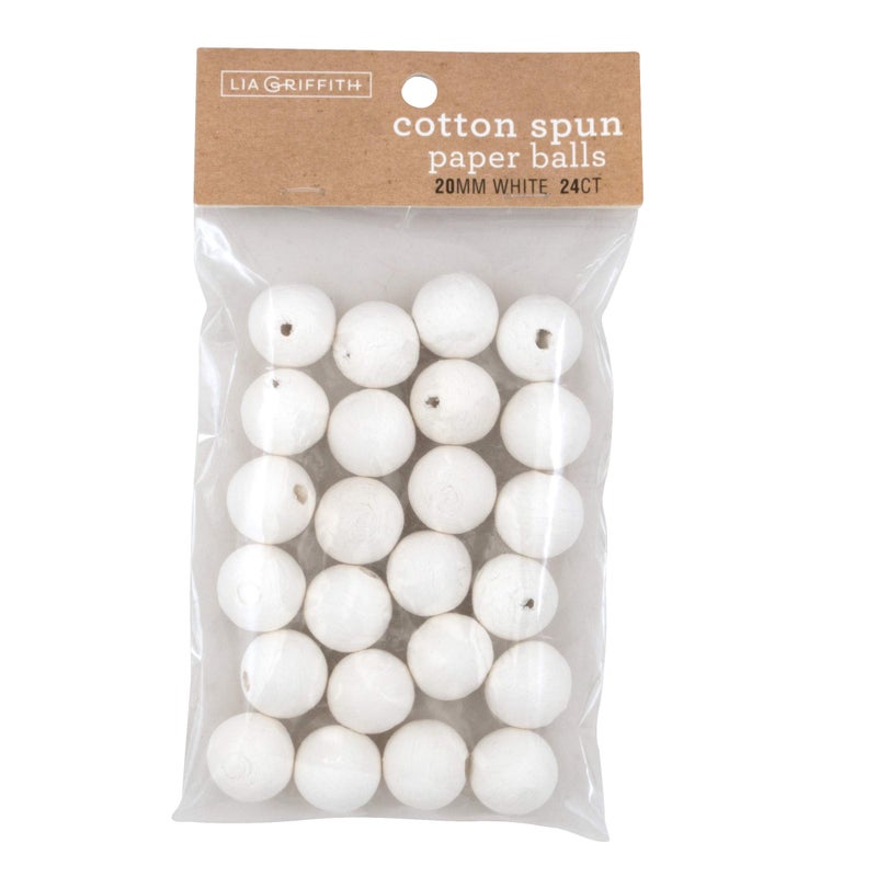 Lia Griffith Cotton Spun Paper Balls, White, 20mm, 24 Count - Image 1