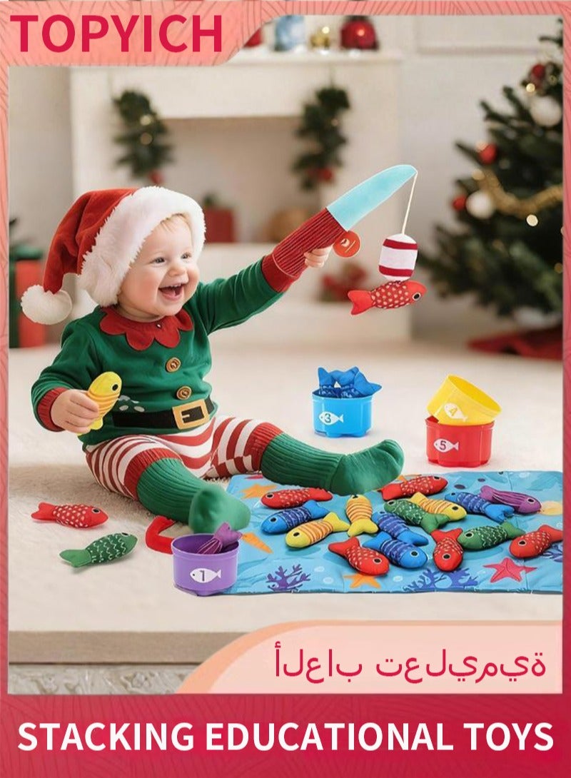 توبيتش ألعاب مونتيسوري للأطفال بعمر سنة واحدة - لعبة صيد السمك للأطفال الصغار 10 في 1 مع أكواب تكديس، لعبة أطفال من 12-18 شهرًا هدية عيد ميلاد صبي بعمر سنة واحدة، ألعاب أطفال صغار لطفل بعمر سنة واحدة هدايا للبنات - Image 1