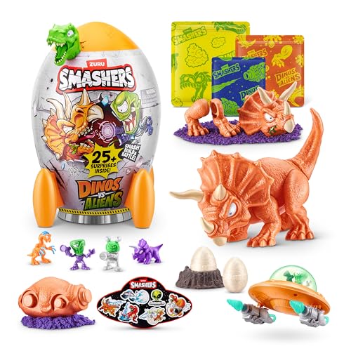 ZURU SMASHERS سمشرز دينو ضد الفضائيين متوسط (ترايسيراتوبس) من زورو، لعبة بيضة قابلة للكسر للأولاد - Image 1