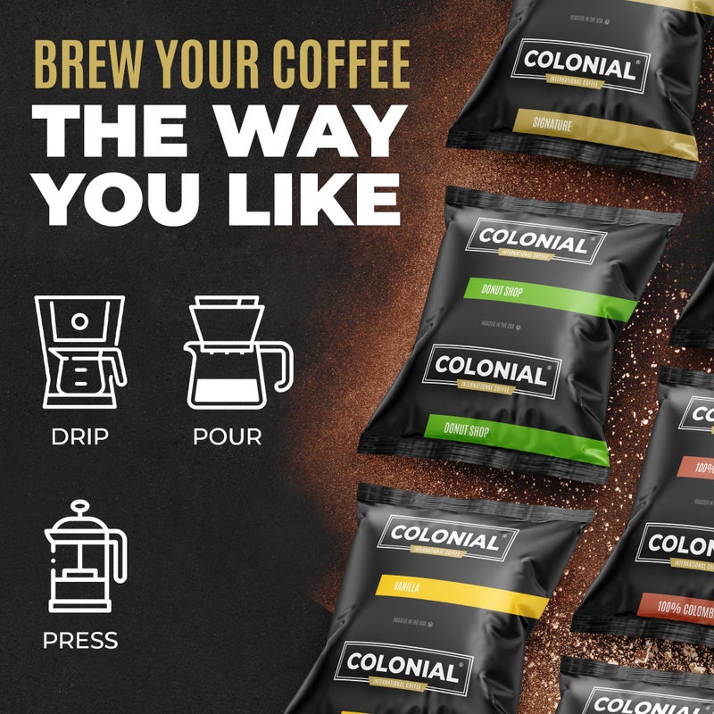 Colonial Coffee 32 Count Single Pot Coffee Packets - 100% Arabica Colombian Medium Roast | Pre-Measured Frac Packs for 12 Cup Maker | Bulk Ground Gourmet Coffee for Home & Office - Image 3
