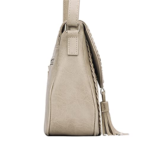 KKXIU Casual Flap Saddle Crossbody Bags for Women Purses and Handbags with Tassel (Z-Beige) - Image 4