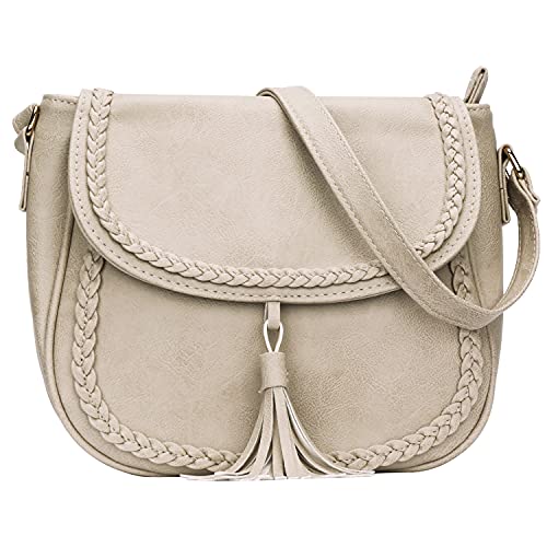 KKXIU Casual Flap Saddle Crossbody Bags for Women Purses and Handbags with Tassel (Z-Beige) - Image 1