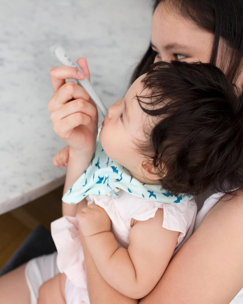 Baba BEABA Baby's First Foods Spoon Set, Original Silicone Baby Spoons, 4 Pack, BPA Lead & Phthalate Free, Gray - Image 4