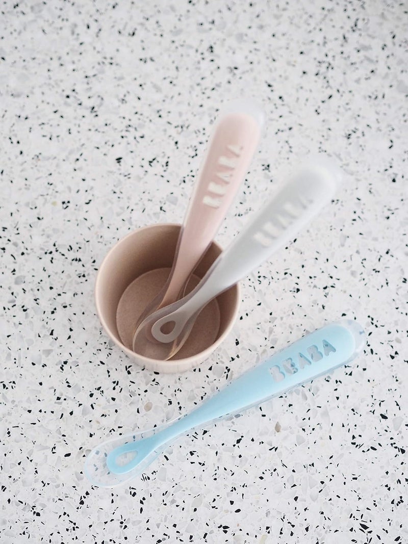 Baba BEABA Baby's First Foods Spoon Set, Original Silicone Baby Spoons, 4 Pack, BPA Lead & Phthalate Free, Gray - Image 5