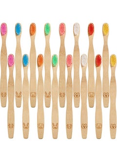 BOAO 16 Pcs Kids Bamboo Toothbrush Soft Bristle Natural Toothbrush Wooden Toothbrushes Kids Toothbrush with Colorful Bristles and Ergonomic Animal Designs Handles for Kids  - Image 1
