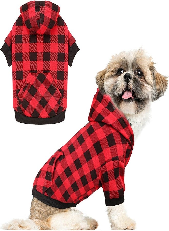 PETANGEL Dog Hoodie British Style Plaid Pet Sweaters with Hat Fleece Cold Weather Dog Hoodies with Pocket Windproof Pullover Pet WinterSweatshirts for Small Medium Dogs with Harness Hole (Size: L) - Image 1