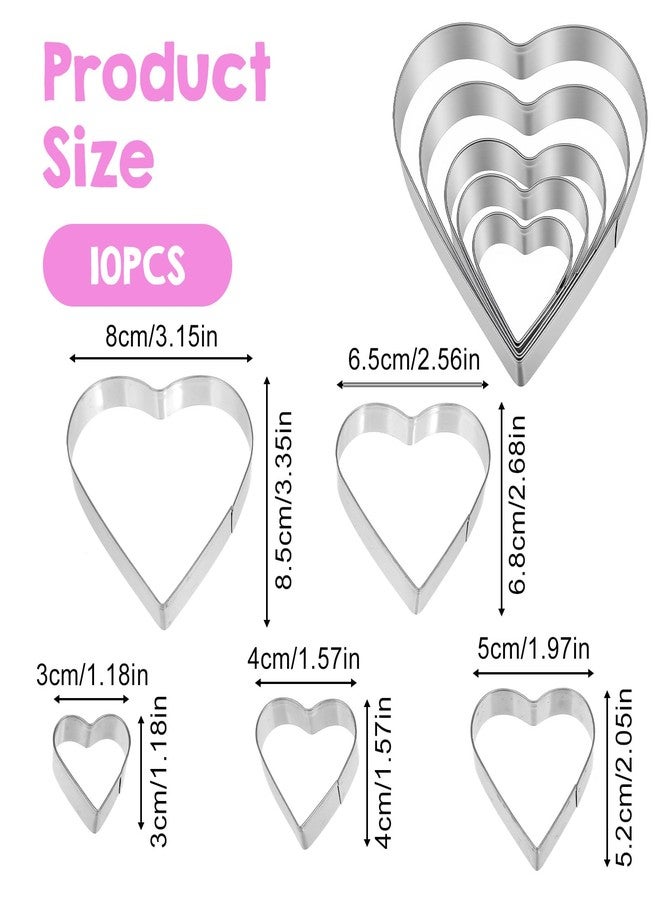 WJIAAA Heart Cookie Cutter,10 Pcs Stainless Steel Heart Shaped Cookie Cutter,Sandwich Cutters for Lunch Lover Wedding Present for Sandwiches Biscuit (3.3 2.6 2.0 1.5 1.1in) - Image 5