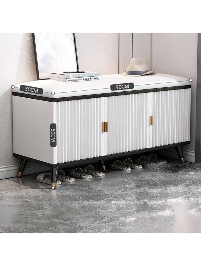 إن كي أكس مدخل عصري، خزانة أحذية، منظم أحذية، مقعد جلدي مريح، 90 سم - Image 1