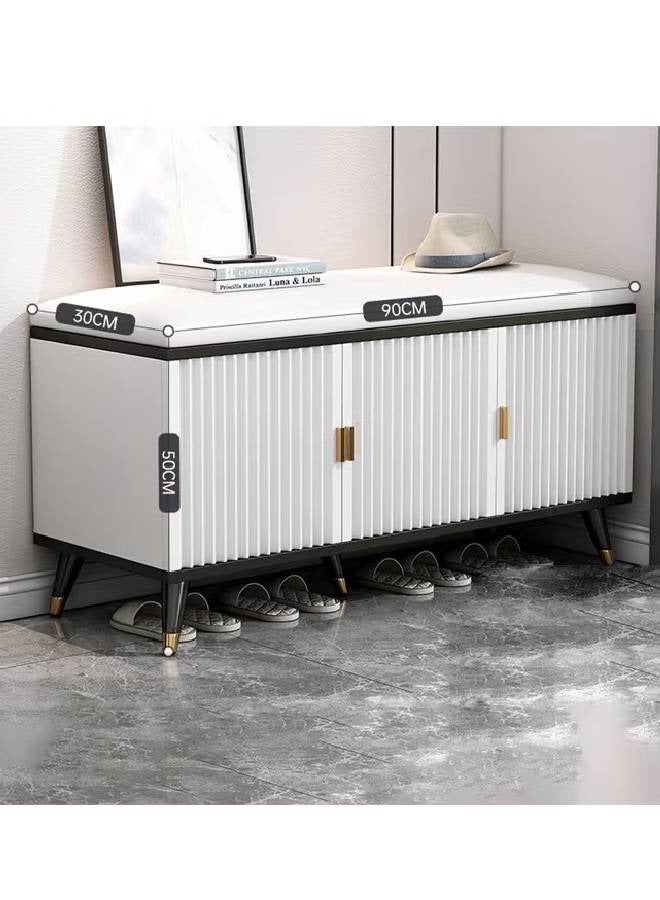 إن كي أكس مدخل عصري، خزانة أحذية، منظم أحذية، مقعد جلدي مريح، 90 سم - Image 3