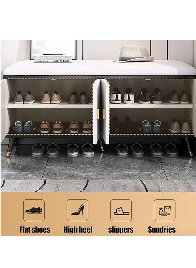 إن كي أكس مدخل عصري، خزانة أحذية، منظم أحذية، مقعد جلدي مريح، 90 سم - Image 5