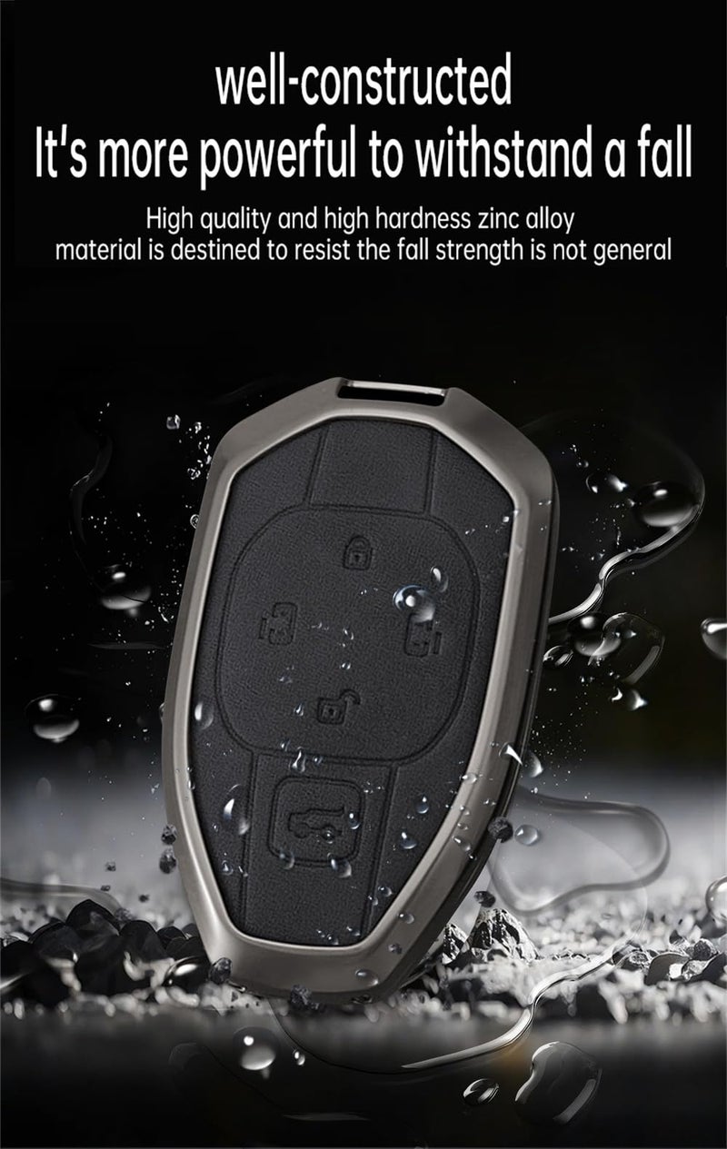 F Type 5 Button Gray Leather Key Fob Cover With Zinc Alloy Case Keychain - Image 5