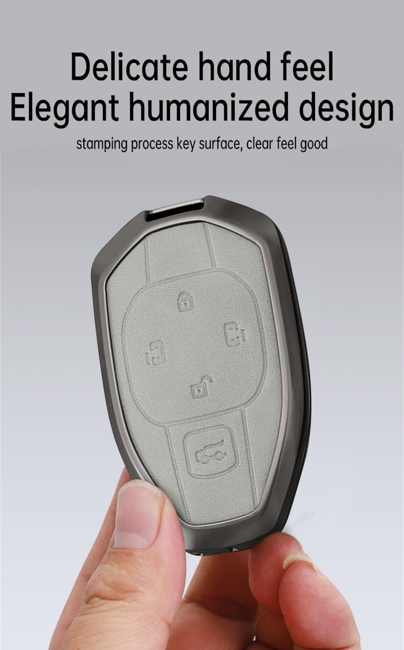 F Type 5 Button Gray Leather Key Fob Cover With Zinc Alloy Case Keychain - Image 4