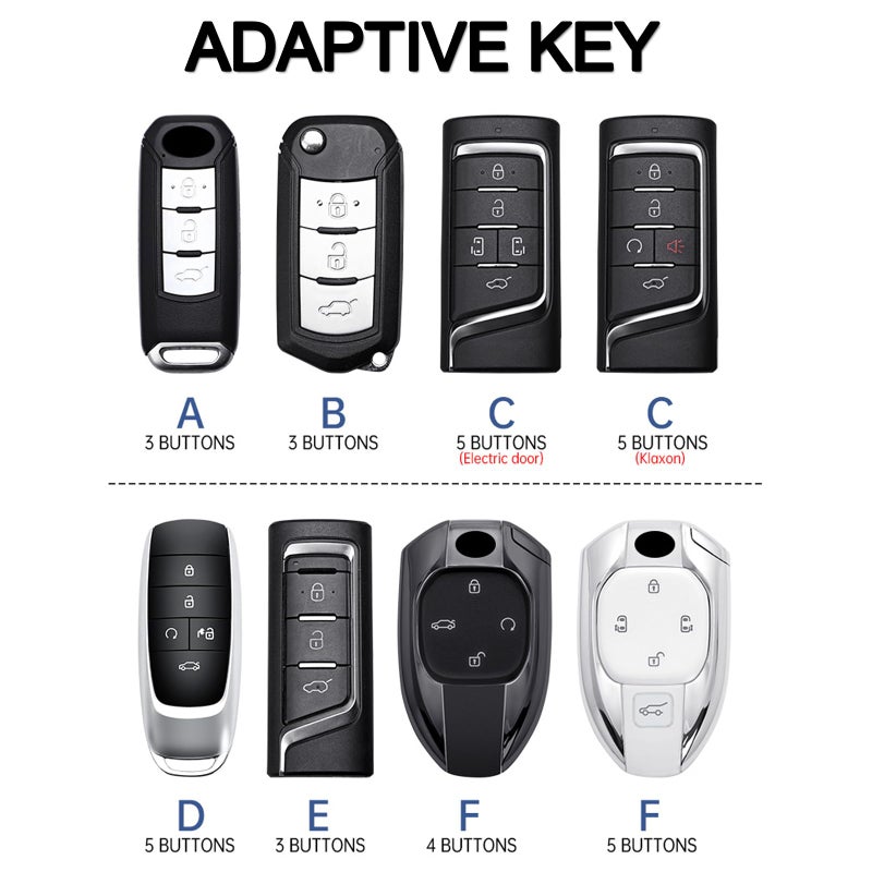 F Type 5 Button Gray Leather Key Fob Cover With Zinc Alloy Case Keychain - Image 3