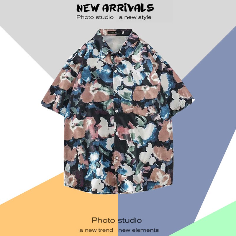 2022 Hawaiian Flower Shirt Men's and Women's Hong Kong Style chic Retro Trendy Casual Loose Beach Travel Short Sleeve Shirt - Image 1