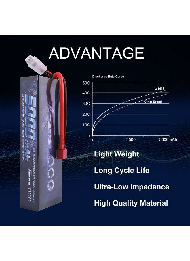 Gens ace - 2S 7.4V 5000Mah 50C Lipo Battery Pack Hardcase With Deans T Plug For Rc Car Arrma Axial Losi Traxxas Slash Buggy Team Associated Serpent Hpi Redcat Lrp Monster Truck Roar Approved - Image 1
