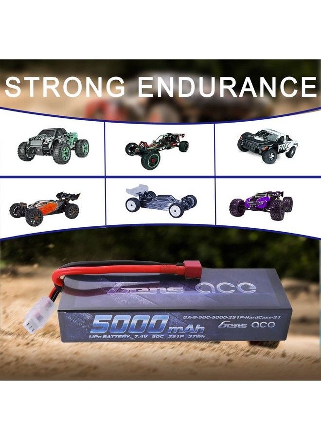 Gens ace - 2S 7.4V 5000Mah 50C Lipo Battery Pack Hardcase With Deans T Plug For Rc Car Arrma Axial Losi Traxxas Slash Buggy Team Associated Serpent Hpi Redcat Lrp Monster Truck Roar Approved - Image 1