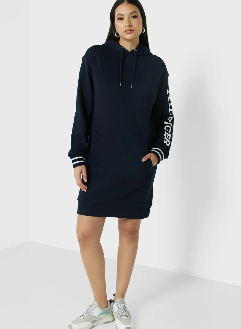 TOMMY HILFIGER Logo Sleeve Knitted Hoodie Dress