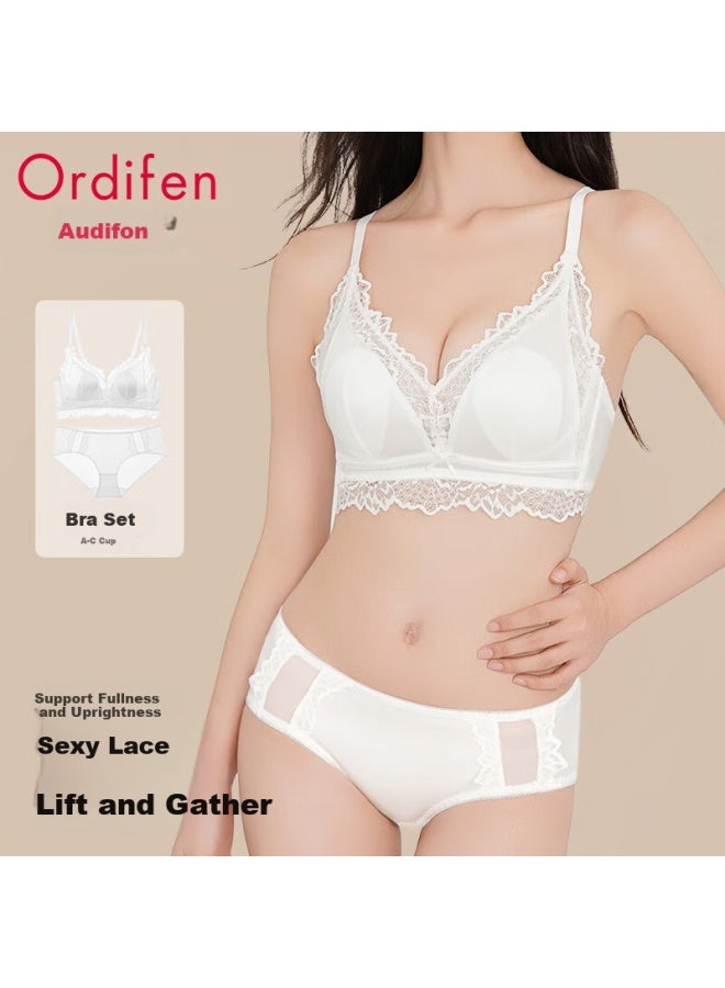 Ordifen Ordifen Sexy Lace Bra And Panty Set, Wireless Push-up Bralette With Thin Straps And Breathable Lace, Backless Lingerie Set For Small Bust  - Image 1