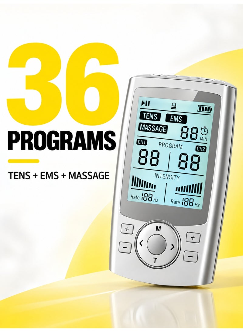 1 طابق سرداب جهاز TENS EMS لتحفيز العضلات، جهاز 3 في 1 بوظائف TENS وEMS والتدليك، 60 وضعًا، قناتان مستقلتان وتحكم منفصل في الشدة وشاشة عرض كبيرة - Image 3
