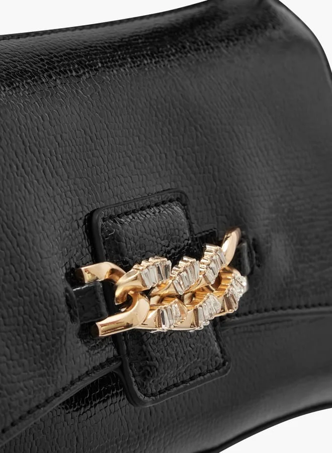 Paprika Women's Embellished Crossbody Bag with Chain Strap and Magnetic Button Closure