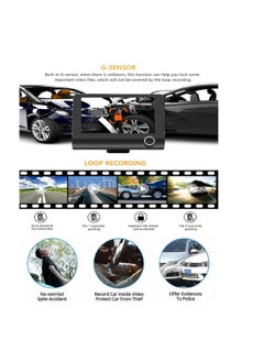 DIGI CORE Car Dash Camera Front and Inside Video Recorder Rear Camera Dual Dash Cam With 4 inch Reverse Full Screen Driving Recorder DVR HD 1080P Night Vision Parking Mode Seamless Recording  - Image 2