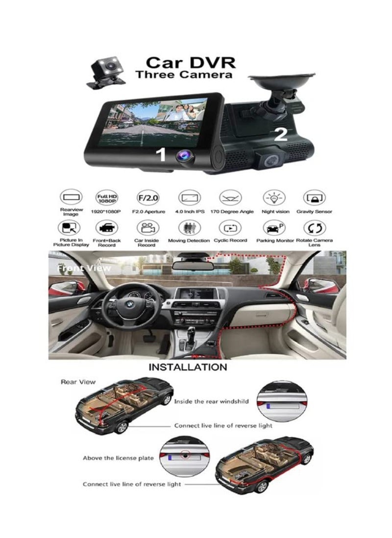 DIGI CORE Car Dash Camera Front and Inside Video Recorder Rear Camera Dual Dash Cam With 4 inch Reverse Full Screen Driving Recorder DVR HD 1080P Night Vision Parking Mode Seamless Recording  - Image 5